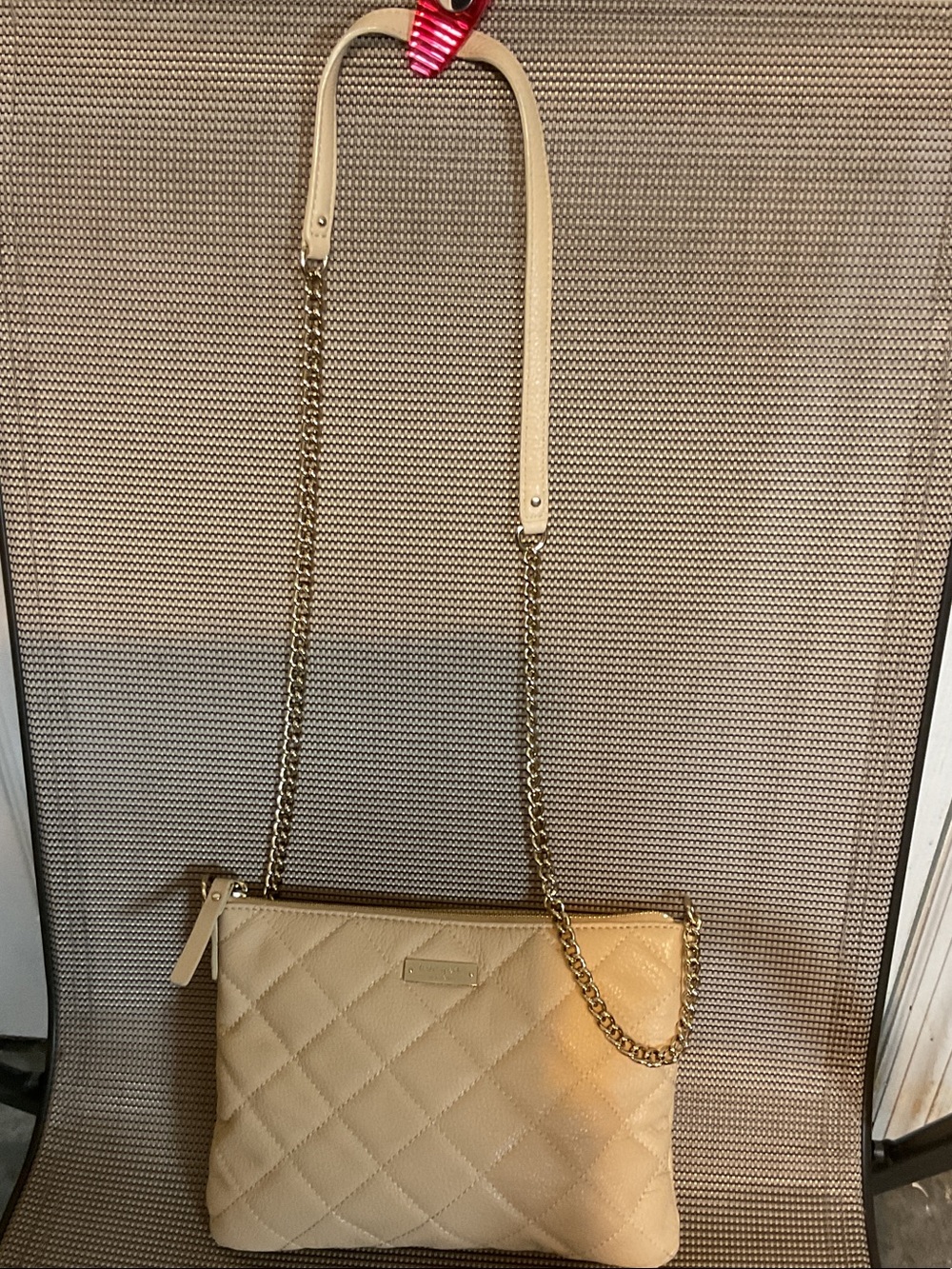 kate spade Cream Quilted Crossbody Bag with Gold Chain